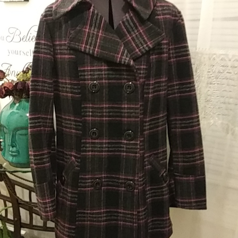 Plaid jacket Pea Coat Style wool